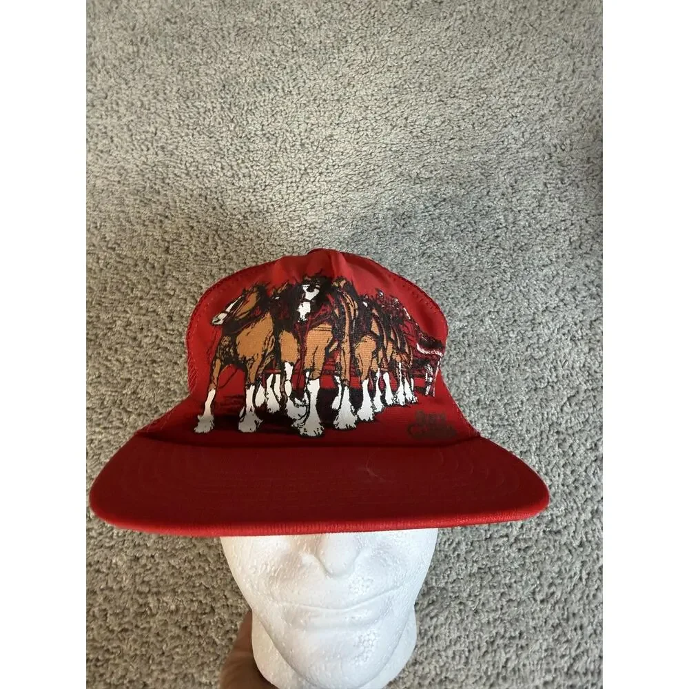 Vintage 80s Budweiser Clydesdale Hat Mens One Size Trucker Snap Busch Gardens